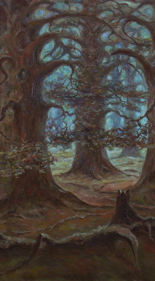Mysterious Forest From The Fairy Tales Of My Childhood - forest landscape painting by Nikolay Dmitriev