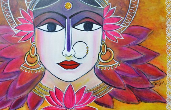 Goddess Lakshmi the giver of wealth and prosperity painting on canvas