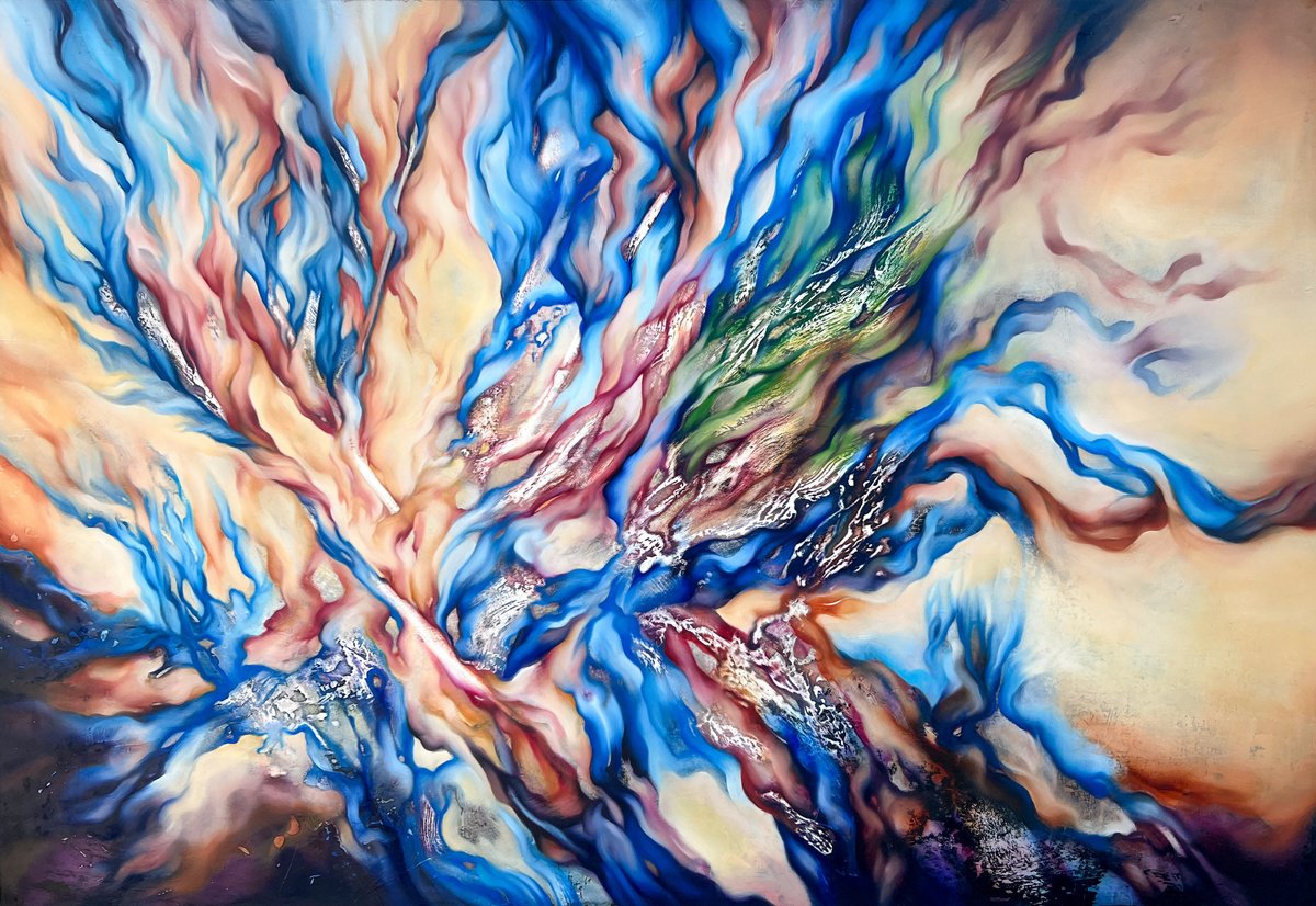 Abstract Oil Painting By Marjan Fahimi, 63 X 43", Coming Back To Life, Original Artwork