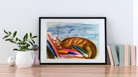 Cat Painting Animal Original Art Pet Painting Cat Portrait Watercolor Artwork 17 by 12 inches