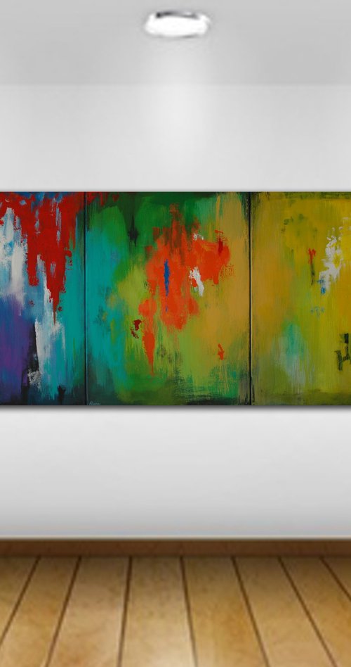 "ABSTRACT #069". Large Abstract Painting. Triptych. by Rumen Spasov