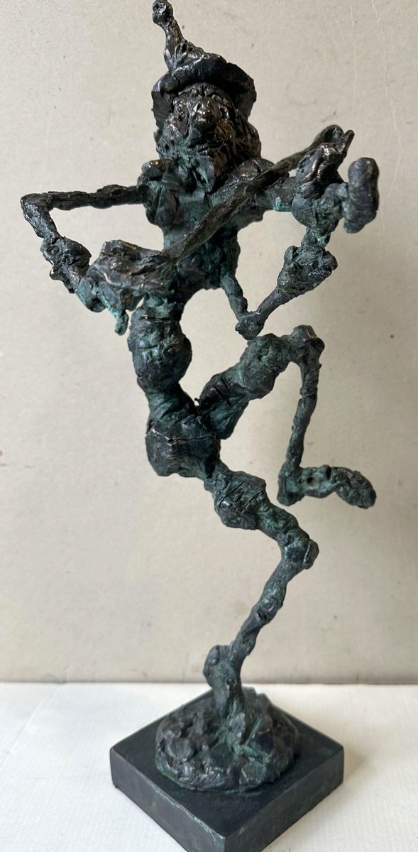 Surrealistic Bronze Sculpture , Clown Musician By Toth Erno, 6 X 19, Artwork For Sale On Artfinder
