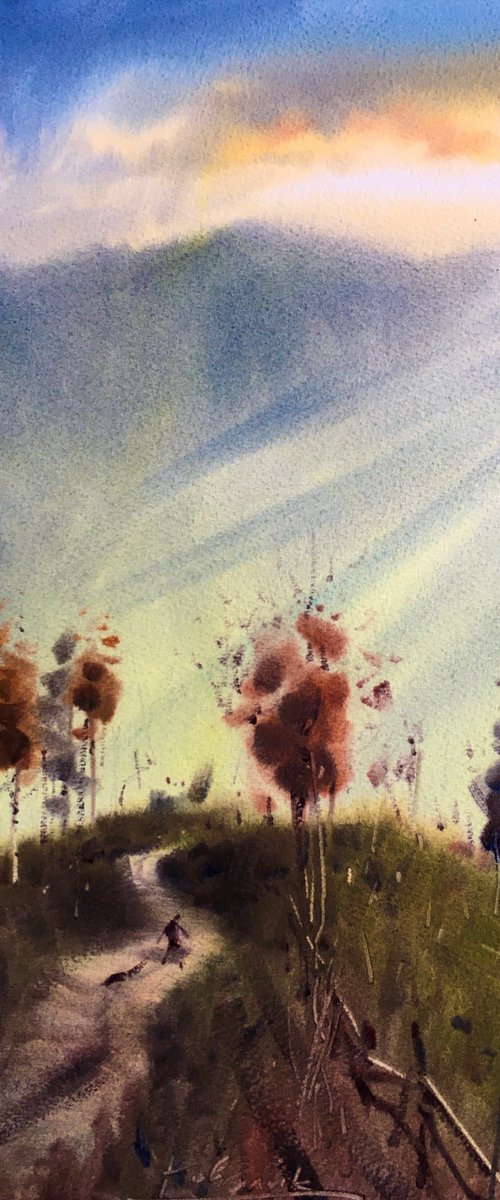 Landscape painting. Original watercolor artwork. One of a kind art. by Andrii Kovalyk