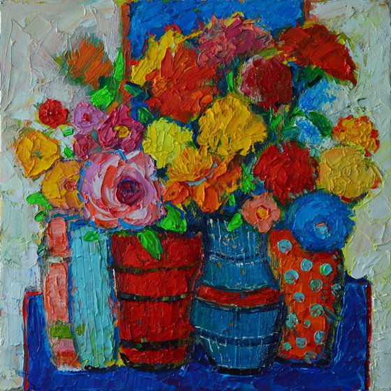 ABSTRACT FLORAL - COLOURFUL VASES AND FLOWERS