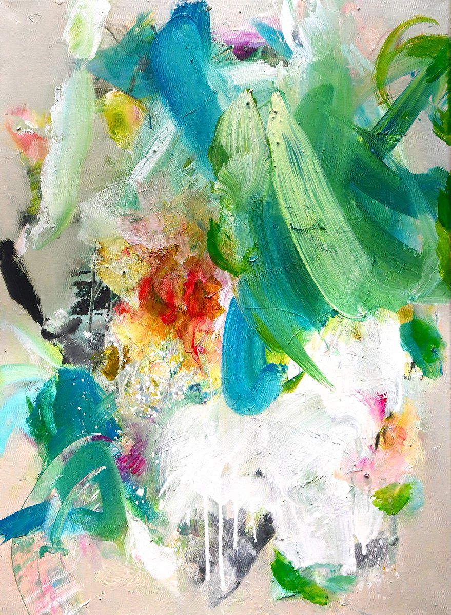 Expressive Abstract Acrylic Painting By Kirsten Handelmann, 20 X 28", There Is Something Wild, Original Artwork