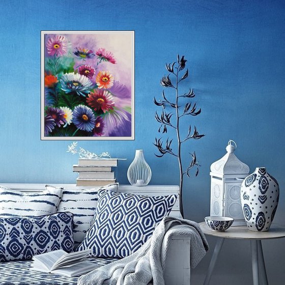 Autumn Chrysanthemums. Original Oil Painting on Canvas. Gift for Mom. Wall Art. Home Decor. Gift for her. Wall Decor. Room accent. Elegant art.t