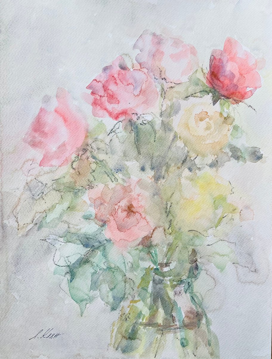 Impressionistic Botanical Watercolour By Elena Klyan, 12 X 16, Roses 5 2025, Original Artwork