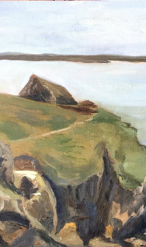 Rocky Cornish coast - An original plein air oil painting by Julian Lovegrove Art