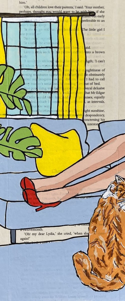 Cat Capers Lounging 30cm x 30cm by DEBORAH LANG