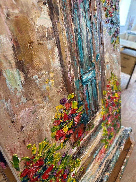 Old door with flowers