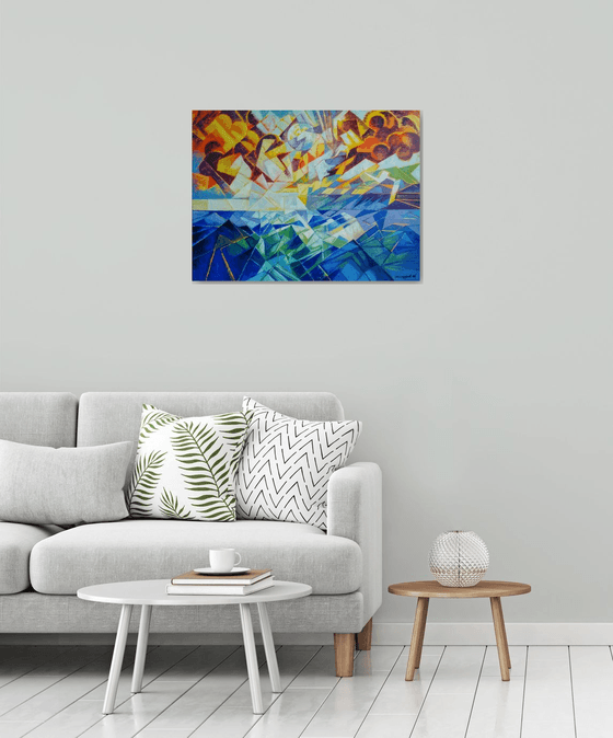 Seascape (60x80cm, cubism, oil painting, ready to hang)