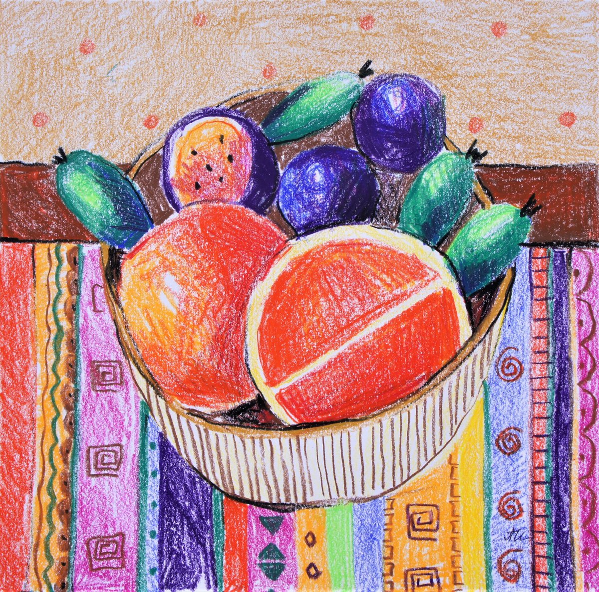 Impressionistic Still Life Pencil Drawing By Irina Plaksina, 10 X 10, Oranges, Original Artwork