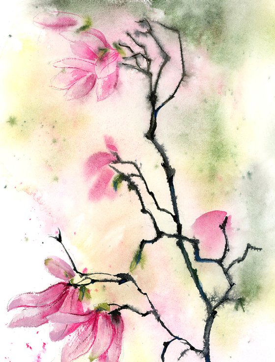 Magnolia Branch (1)  -  Original Watercolor Painting