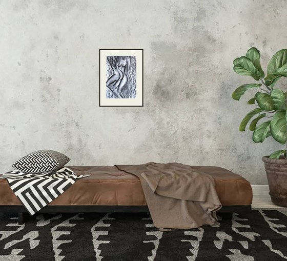 Lesbian Painting LGBT Original Art Couple Artwork Female Nude Drawing Woman Nude Charcoal Sketch Erotic Painting Home Wall Art 13 by 18" by Halyna Kirichenko