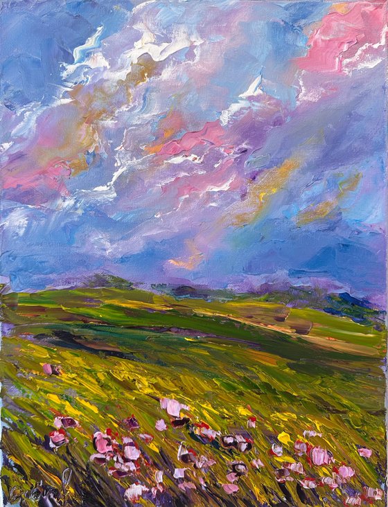 Pink clouds and pink flowers