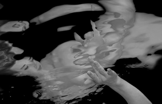 The Touch - underwater black & white photograph - print on aluminum 24" x 36"