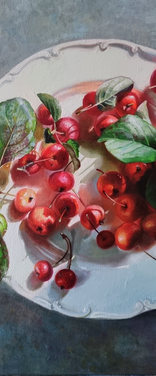 "Plate with summer.  "  still life summer liGHt original painting  GIFT (2021) by Anna Bessonova (Kotelnik)