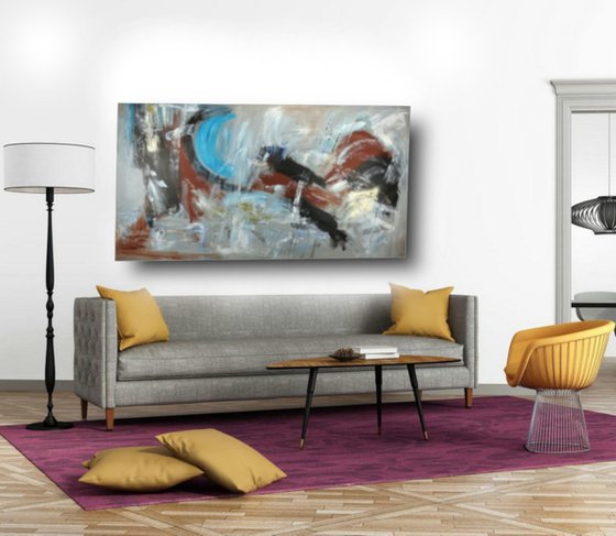 extra large abstract painting on canvas,wall art,original artwork-size-180x90-cm-title-c589