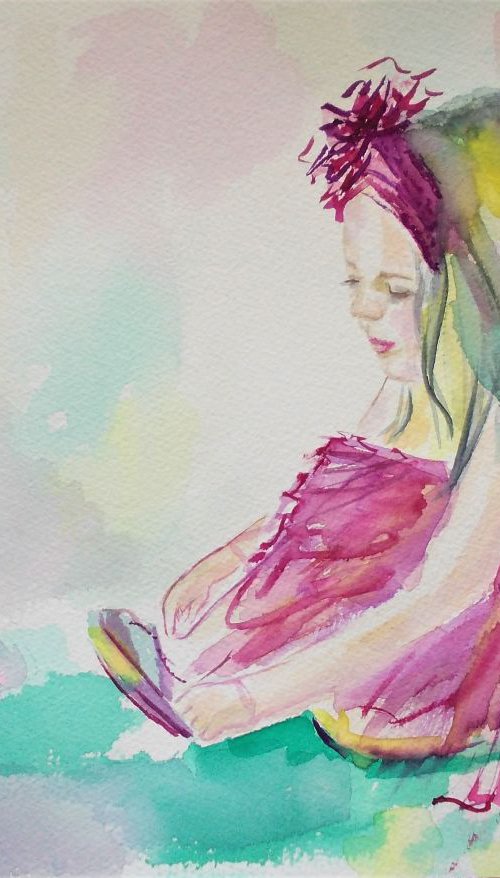 Little Ballerina 2-Original watercolor painting by Antigoni Tziora