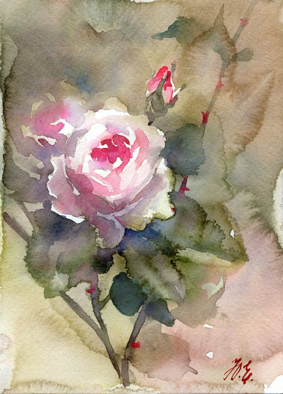 Watercolor rose Garden Nature gift