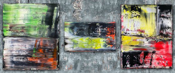 "Bridging The Gap" - Save As A Series - Original PMS Large Abstract Triptych Acrylic Paintings On Hand Stretched and Gallery Wrap Canvas - 86" x 36"