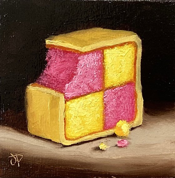 Little Battenberg cake slice