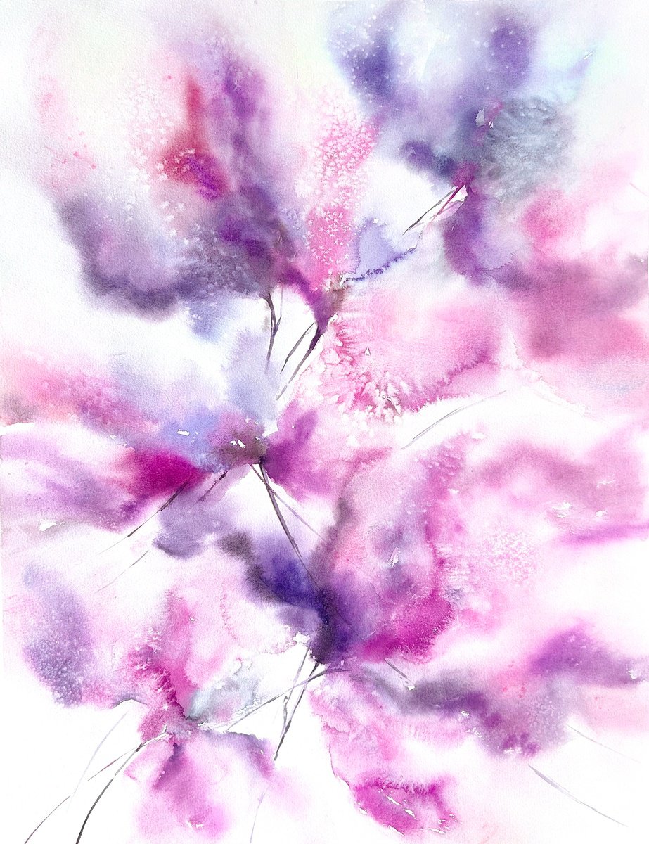 Abstract flowers in pink violet colors by Olga Grigo