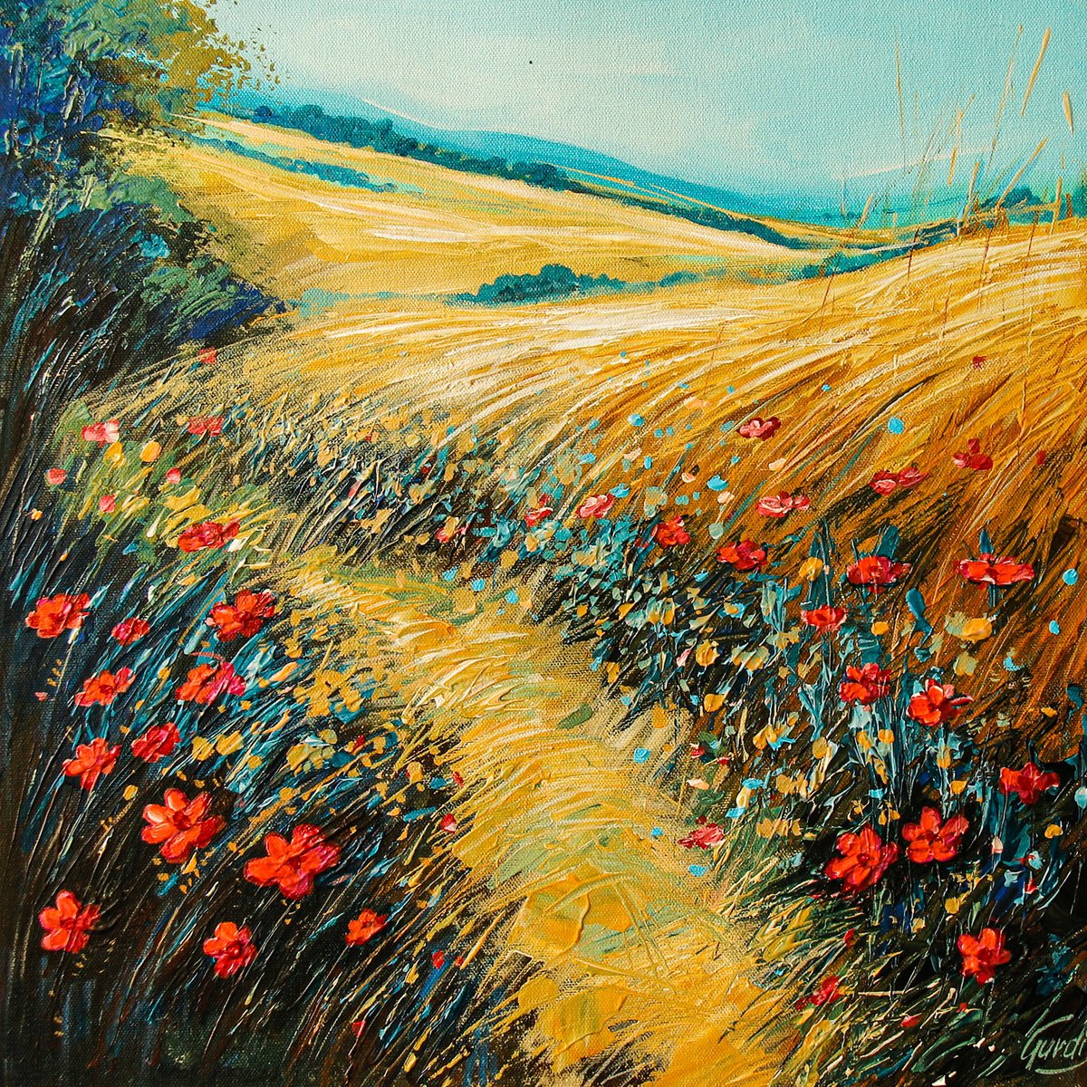 Organic Still Life Acrylic Painting By Artist Gurdish Pannu, 18 X 18, Wishing On Dandelions, Original Artwork