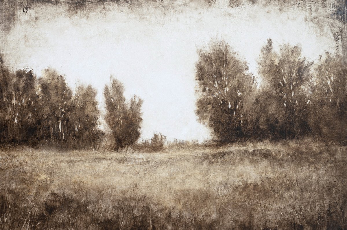 Impressionistic Landscape Acrylic Painting By Don Bishop, 36 X 24, Sepia Trees 241203, Original Artwork