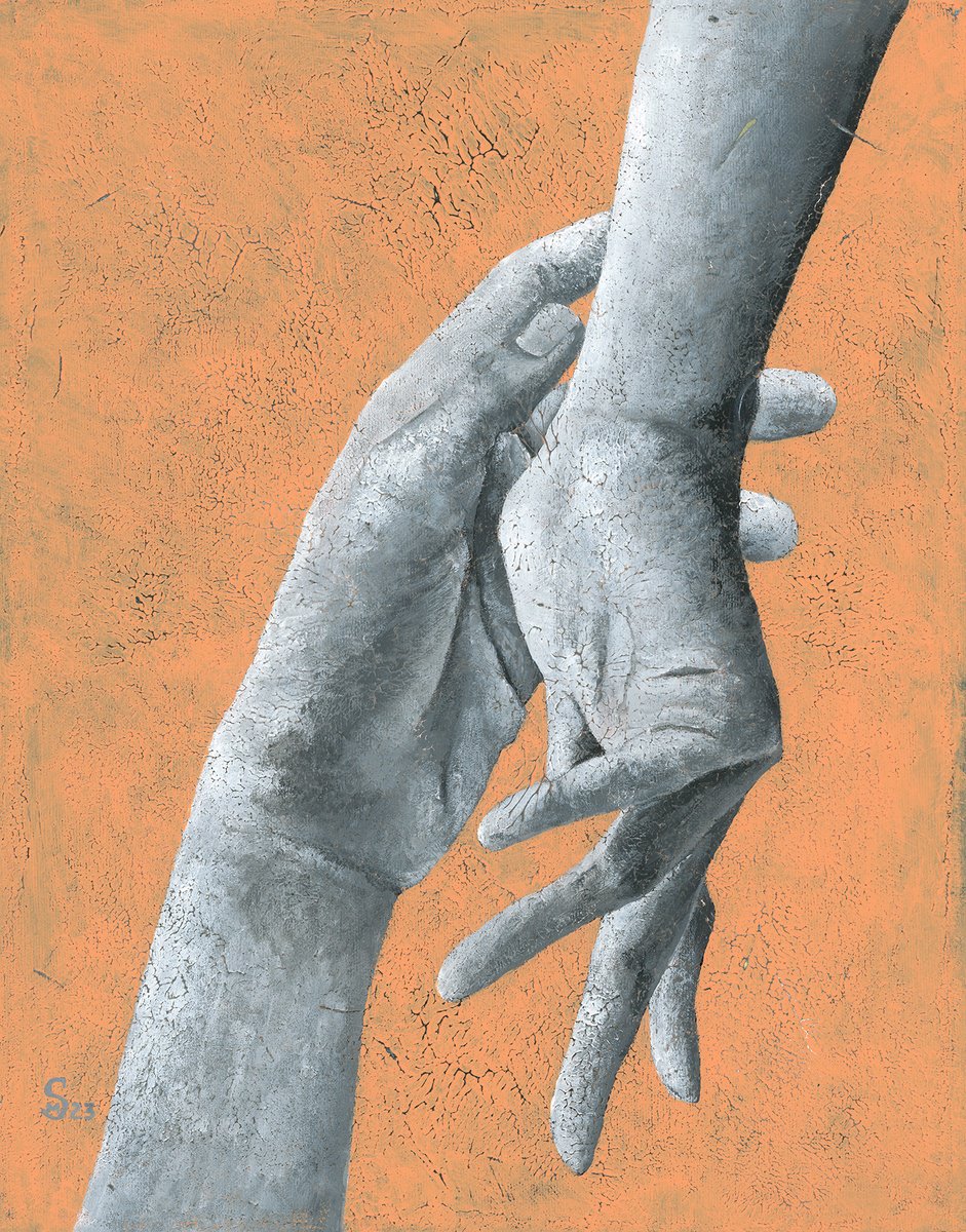 Expressive Portrait Acrylic Painting By Margarita Stepanova, 14 X 18", Stay With Me, Original Artwork