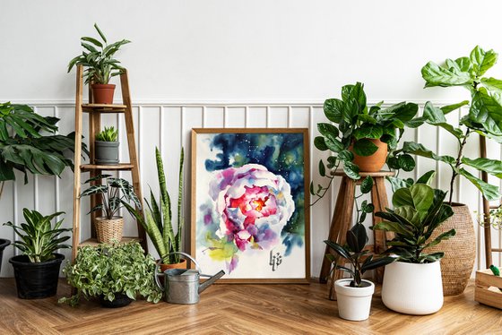 "Peony" original modern watercolor painting