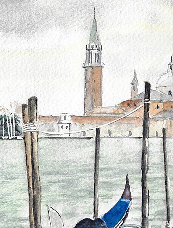 Gondolas In Venice Italy Watercolour Painting