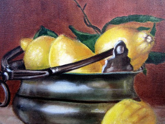 Still life with yellow lemons