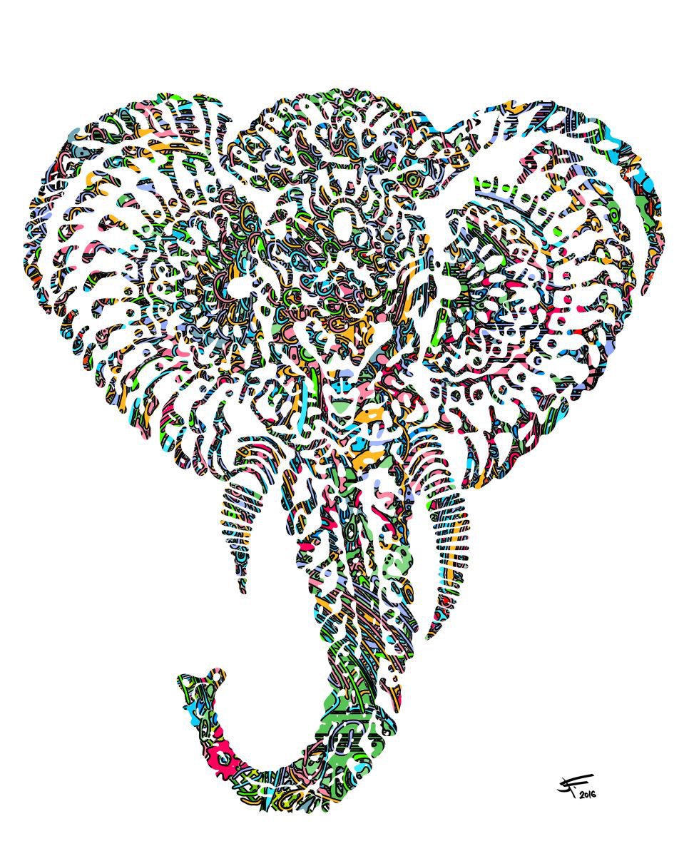Elephant Drawing, Framed Artwork, 16 x20 inches, by Jeff Kaguri