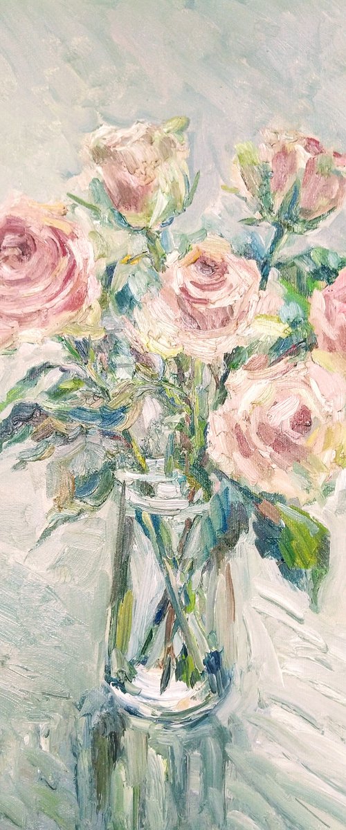 Roses in vase. Original oil painting.2021 by Elena Klyan