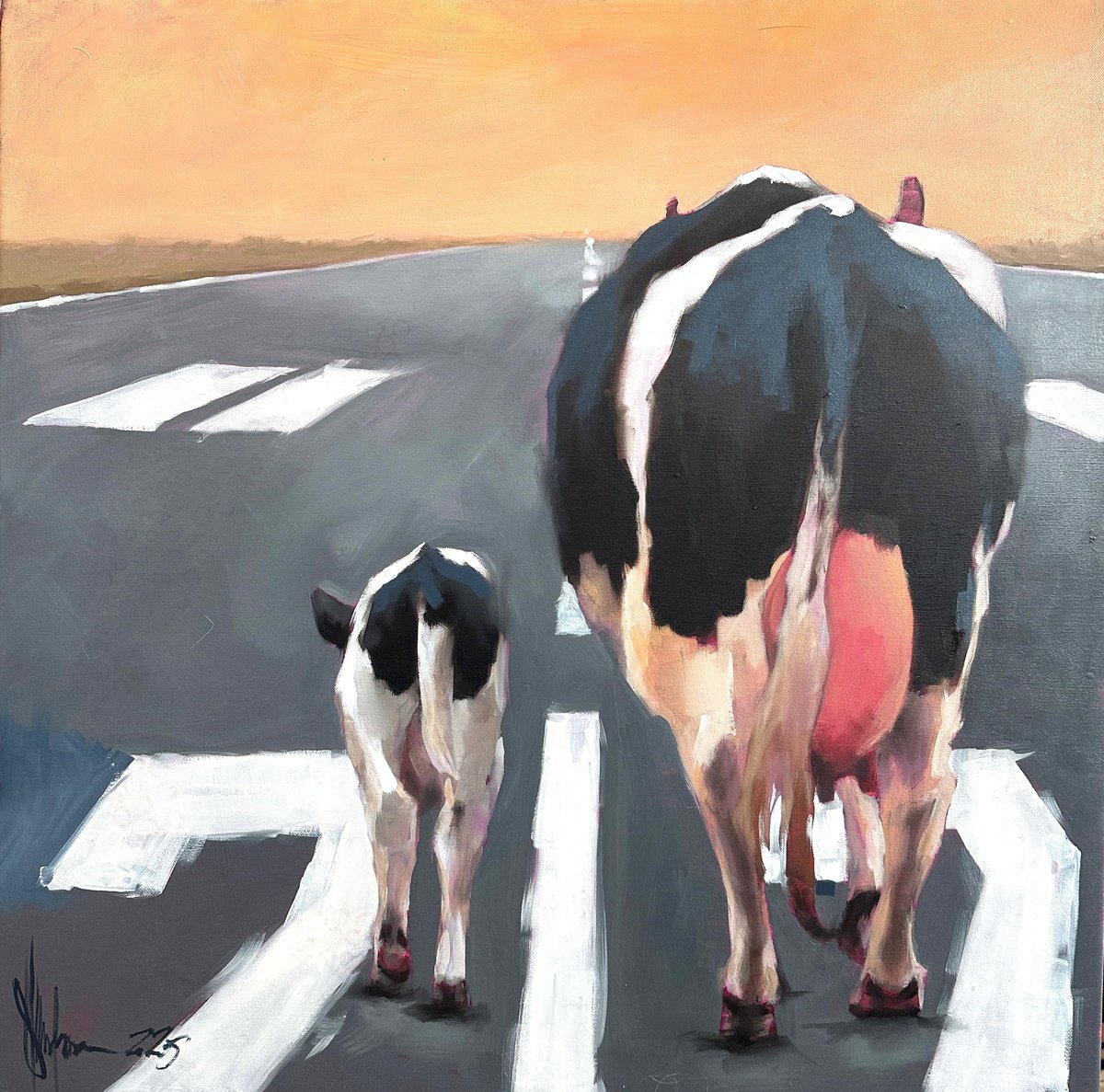 Impressionistic Animal Oil Painting By Igor Shulman, 28 X 28, Take Off., Original Artwork