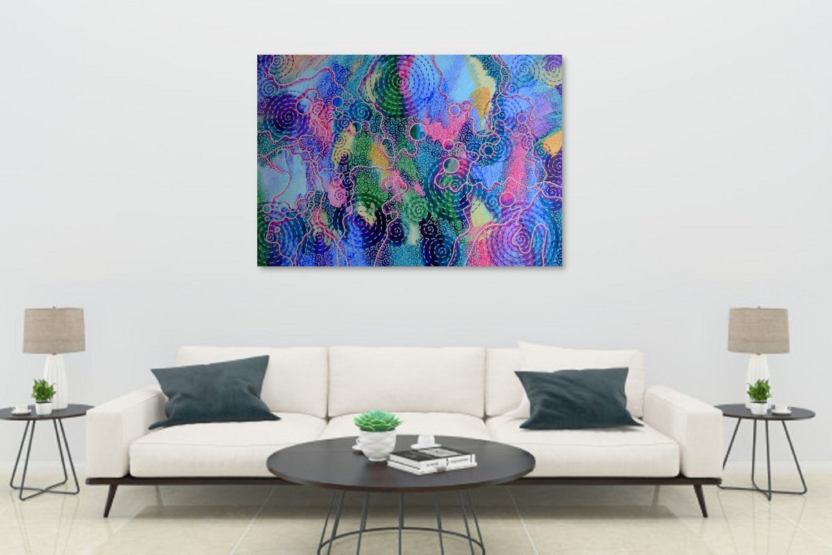 Psychedelic Garden #16 - Extra Large Painting - Shipping Rolled in a Tube by Marina Krylova