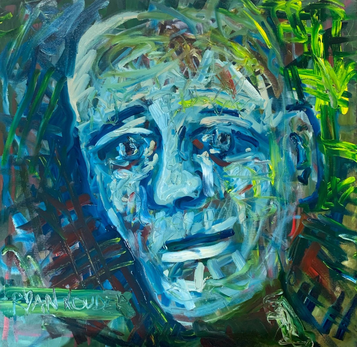 Expressive Portrait Oil Painting By Ryan Louder, 30 X 30", Tears Of Joy, Original Artwork