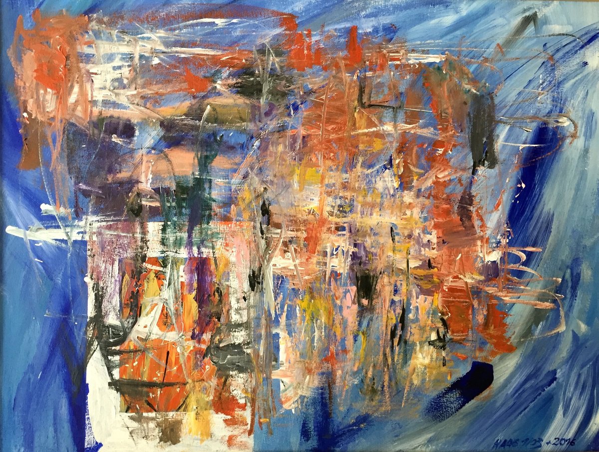 Expressive Abstract Acrylic Painting By Christel Haag, 31 X 24, What´s That, Original Artwork