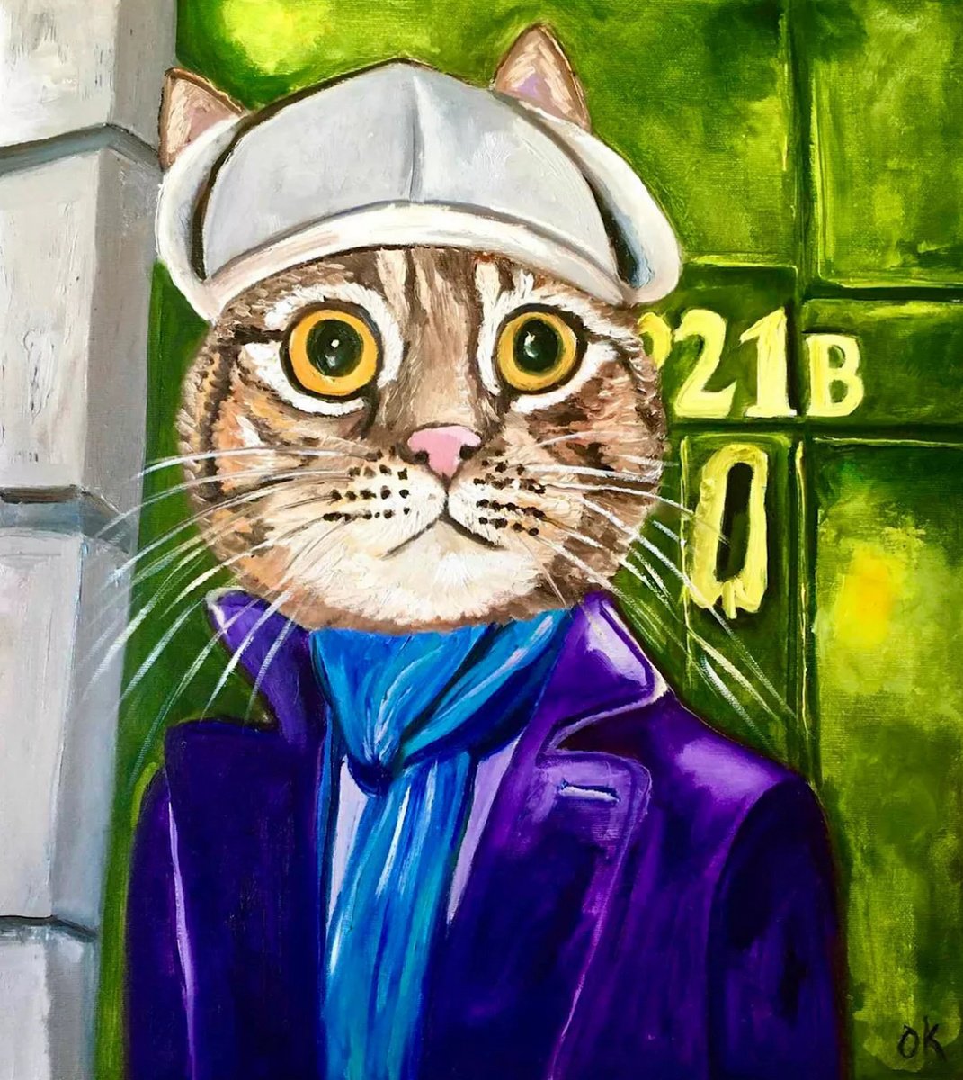 Impressionistic Animal Oil Painting By Olga Koval, 16 X 18", Troy Sherlock Holmes, Original Artwork