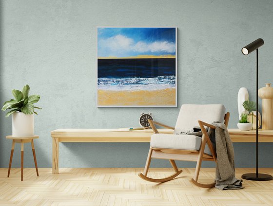 76x76cm Golden beach NEW ZEALAND ORIGINAL LUXURY PAINTING ON CANVAS AND CREATED IN NIGHT DREAM