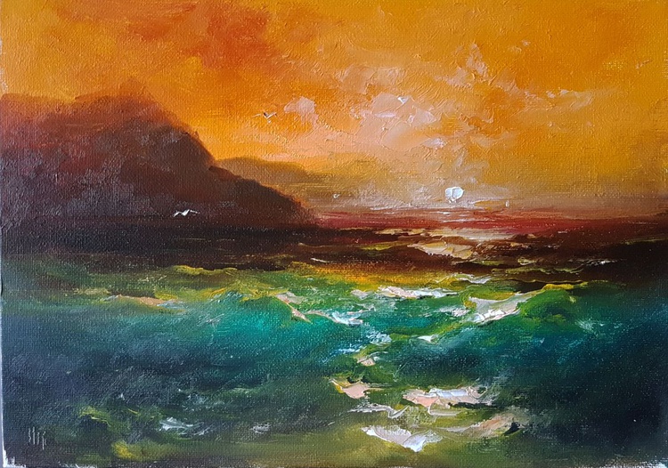 Sunset Sea 2019 Oil Painting By Russell Korr Artfinder