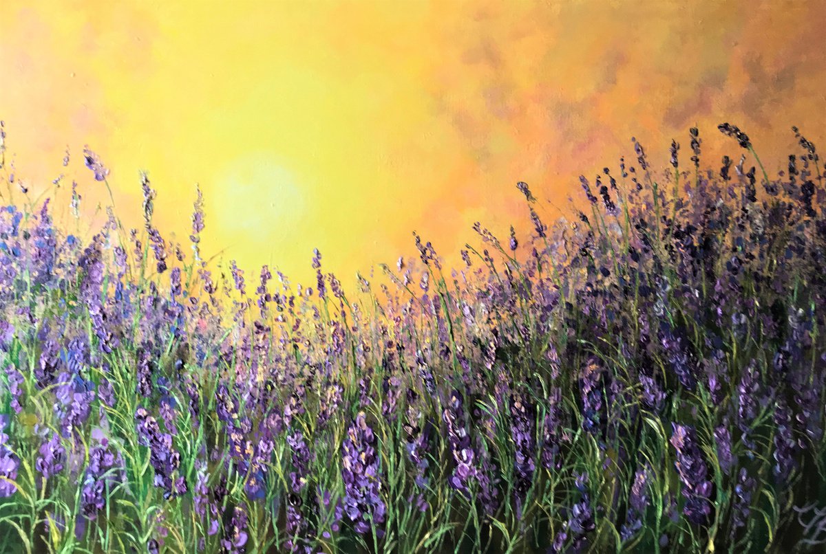 Impressionistic Botanical Acrylic Painting By Colette Baumback, 35 X 24, Lavender Hill, Original Artwork