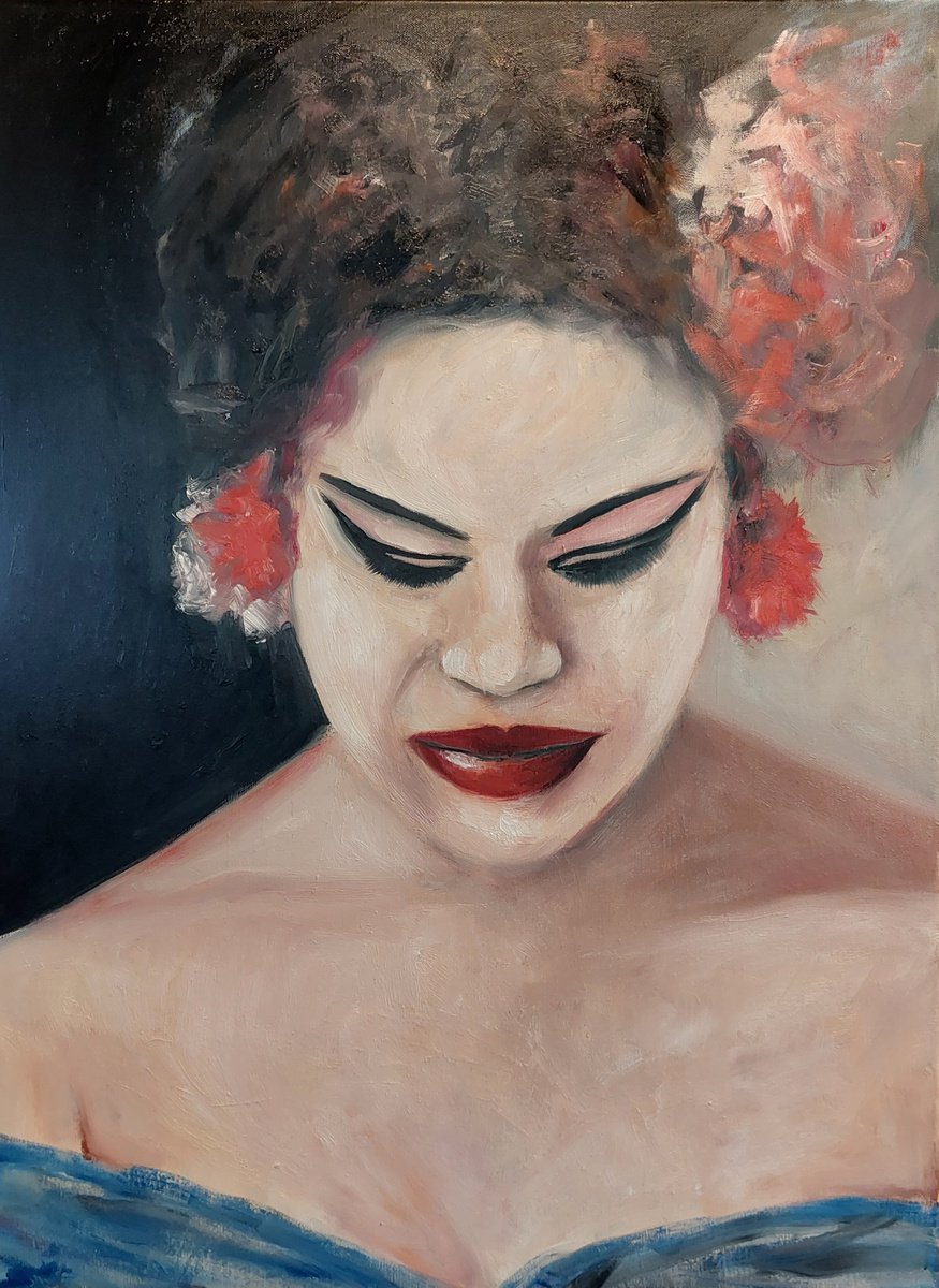 Expressive Portrait Oil Painting By Els Driesen, 24 X 31, Billie Holiday, Original Artwork