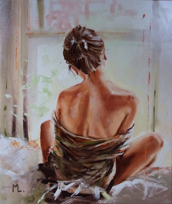 MONIKA LUNIAK " BEAUTY MORNING...  "- 60x50 window liGHt  ORIGINAL OIL PAINTING, GIFT, PALETTE KNIFE