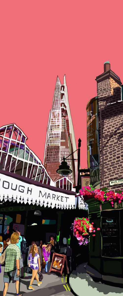 A3 Borough Market (Pink), London Illustration Print by Tomartacus