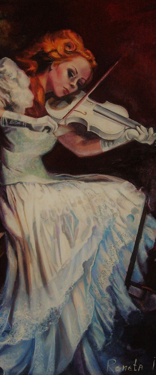 Violinist - 80 x 120cm Original Oil Painting by Reneta Isin