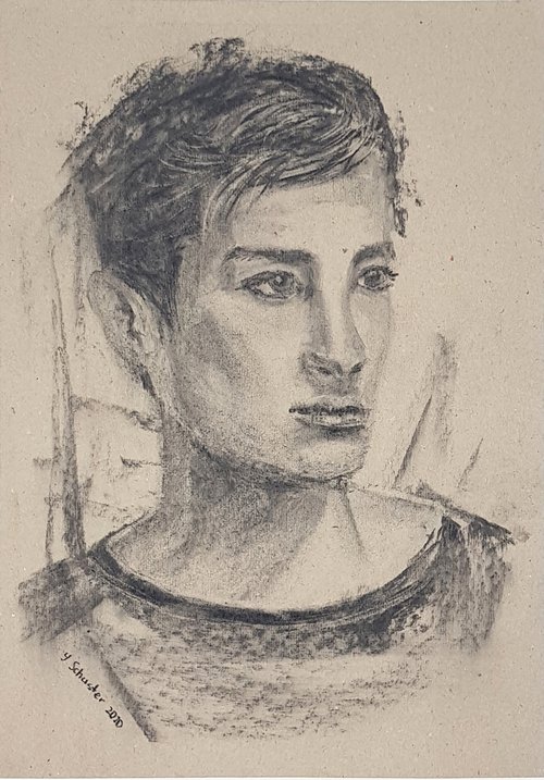 portrait n25. Charcoal drawing on toned paper by Yulia Schuster