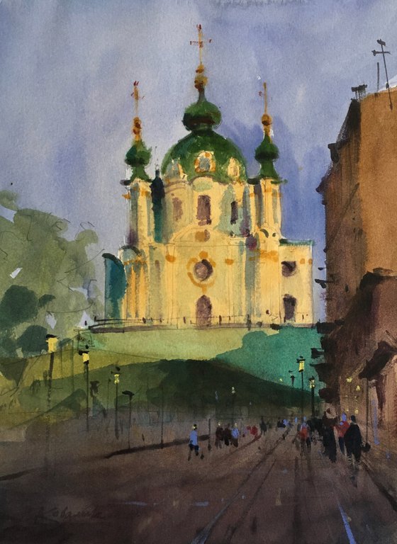 Evening light. St. Andrew's Cathedral in Kyiv