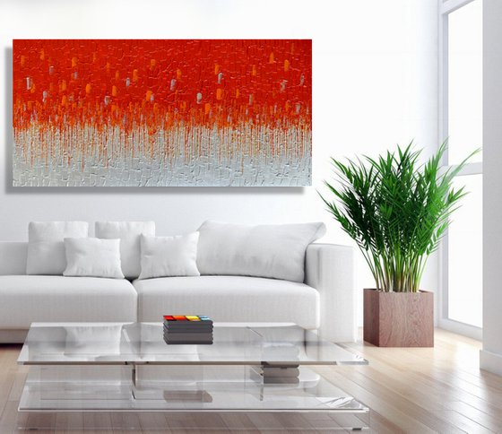 COMMISSIONED ARTWORK FOR MARK - CASCADE OF ORANGE #2 - LARGE, TEXTURED, PALETTE KNIFE ABSTRACT ART – EXPRESSIONS OF ENERGY AND LIGHT. READY TO HANG!